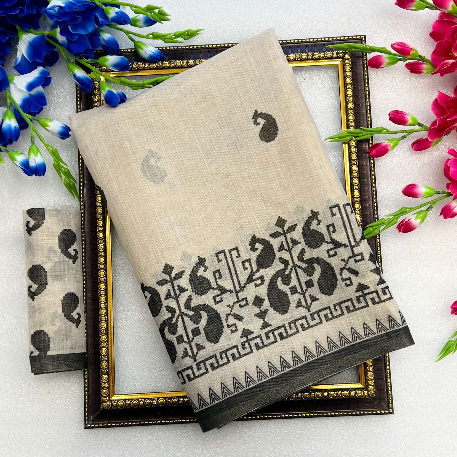 Soft and Premium Cotton pure fabric Saree reseller in surat thma
