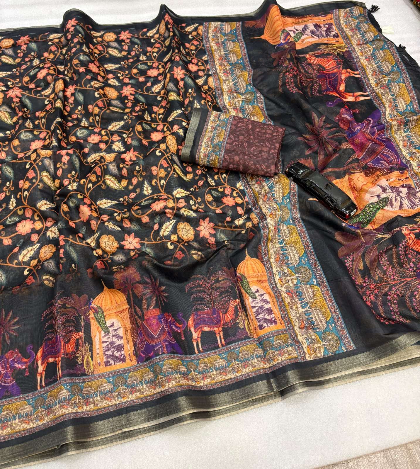 Soft and pure Chanderi Slub Cotton fabric with Digital Print Saree reseller in surat