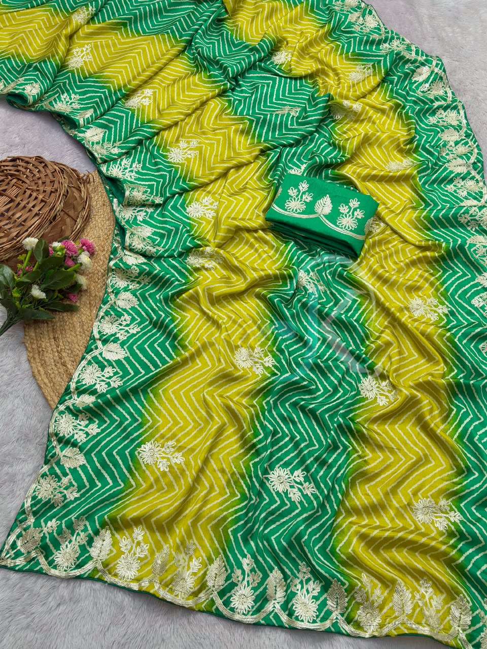 SOFT AND PURE CHINON SILK FANCY FABRIC SAREE RESELLER IN SURAT  402