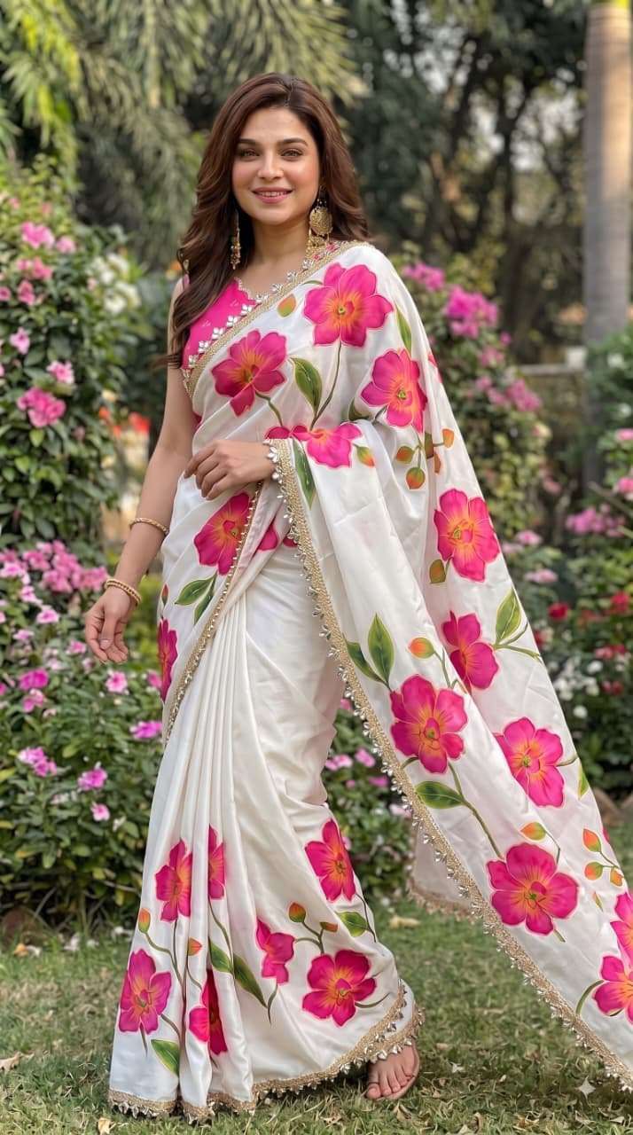 Soft and pure Georgette elegant flower print on saree wholesale in surat VK4549