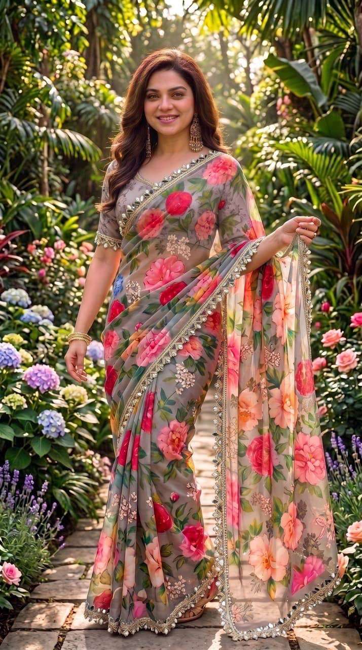 Soft And pure Georgette handmade flower fabric saree Reseller in surat VK4523