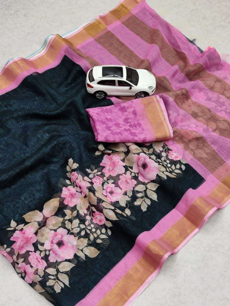 Soft and pure Linen fancy fabric saree reseller in surat MG524