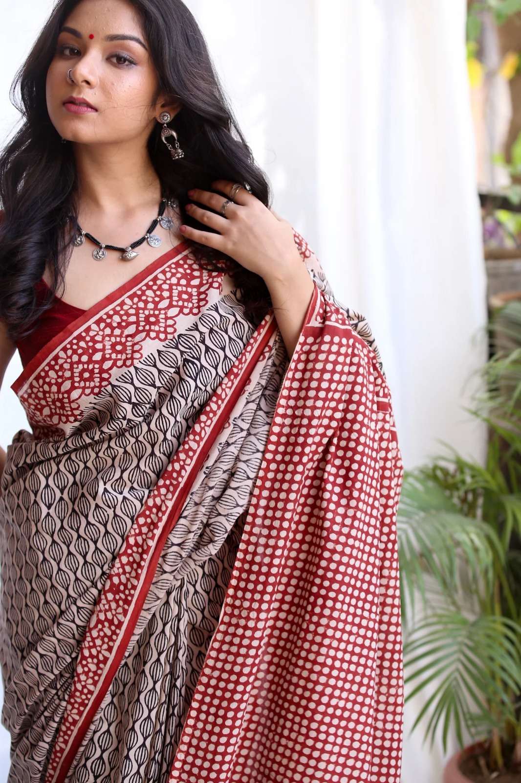 Soft and pure Mal Chanderi Cotton fabric with beautiful Handicraft Ajrakh Print on Saree wholesale in surat