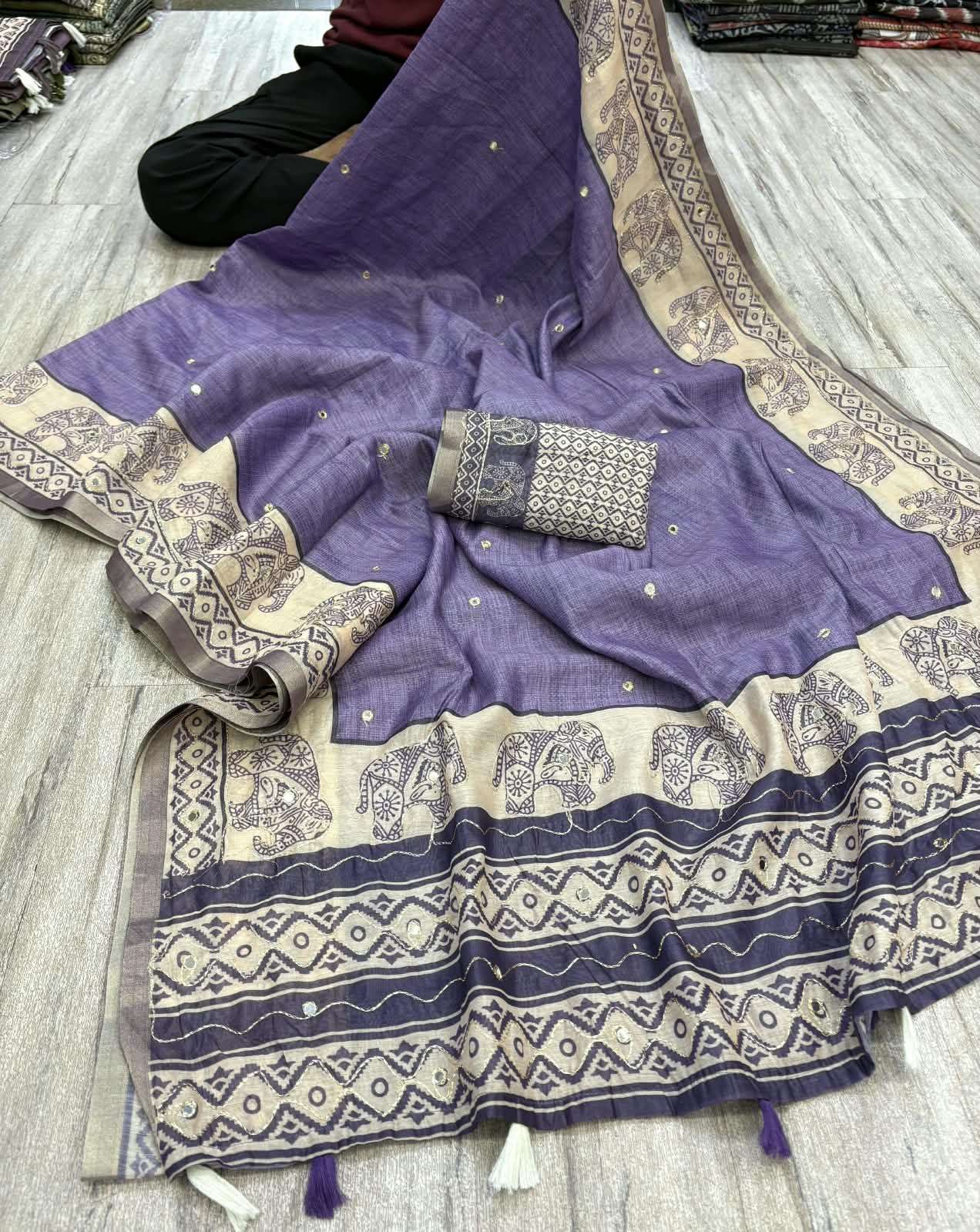 Soft Chanderi Slub Cotton fabric with Handmade Digital Print saree wholesale in surat