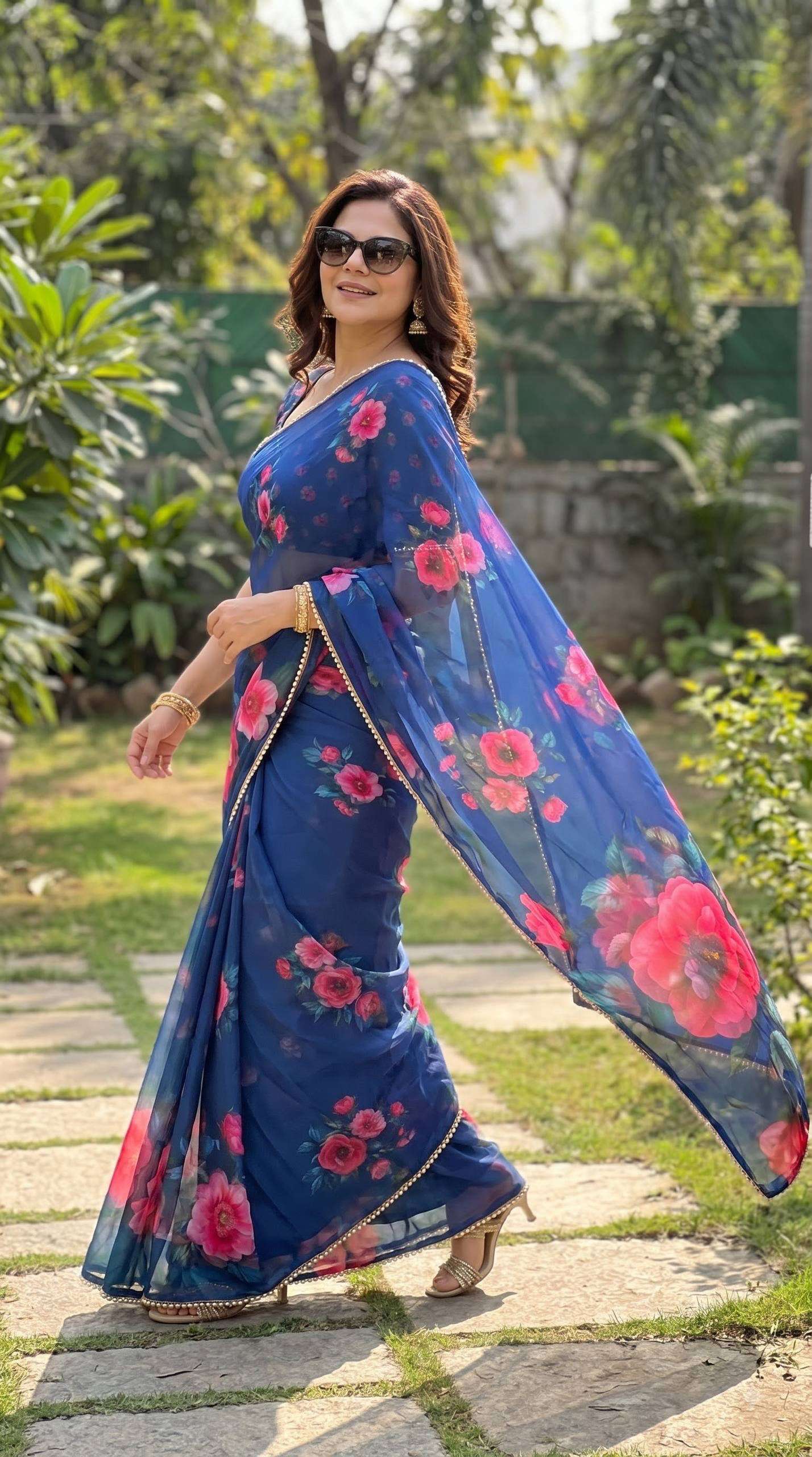  Soft Georgette fabric with flower Digital Print on beautiful saree supplier in surat and  VK4533