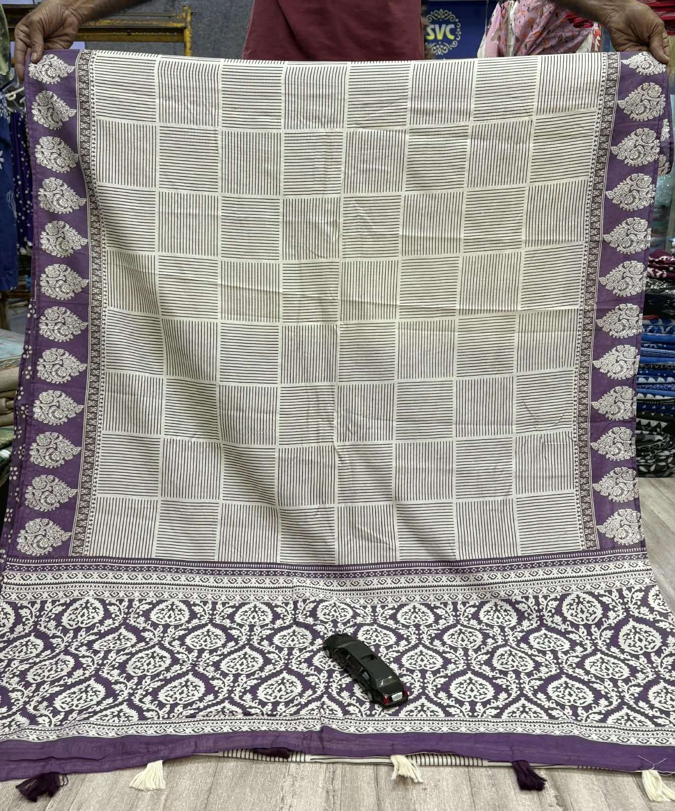 Soft Mal Chanderi Cotton fabric with Handicraft Ajrakh Print on Saree reseller in surat vf