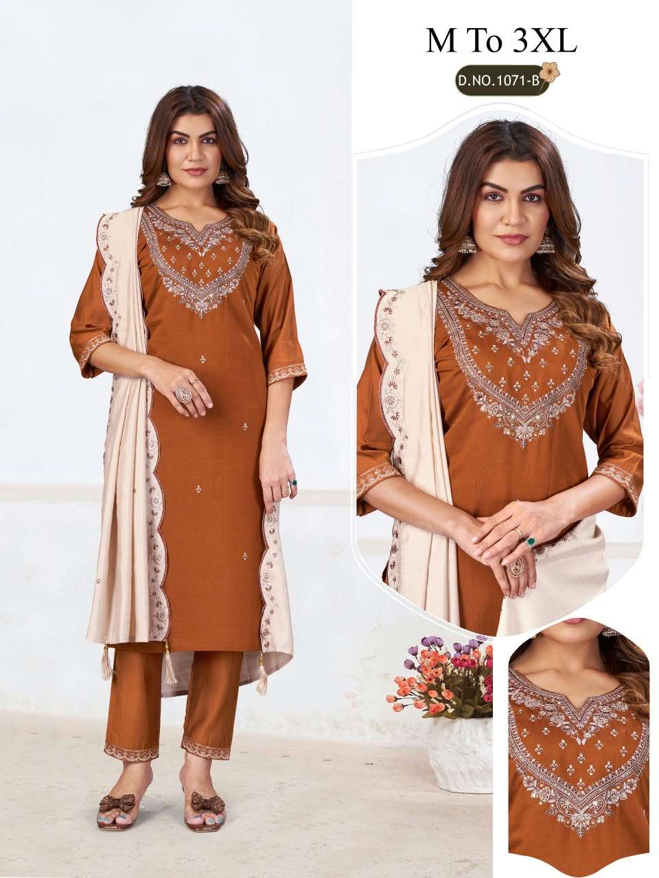 SOFT ROMAN SILK COTTON INNER NECK WORK SUIT FOR FUNCTION INDIA 