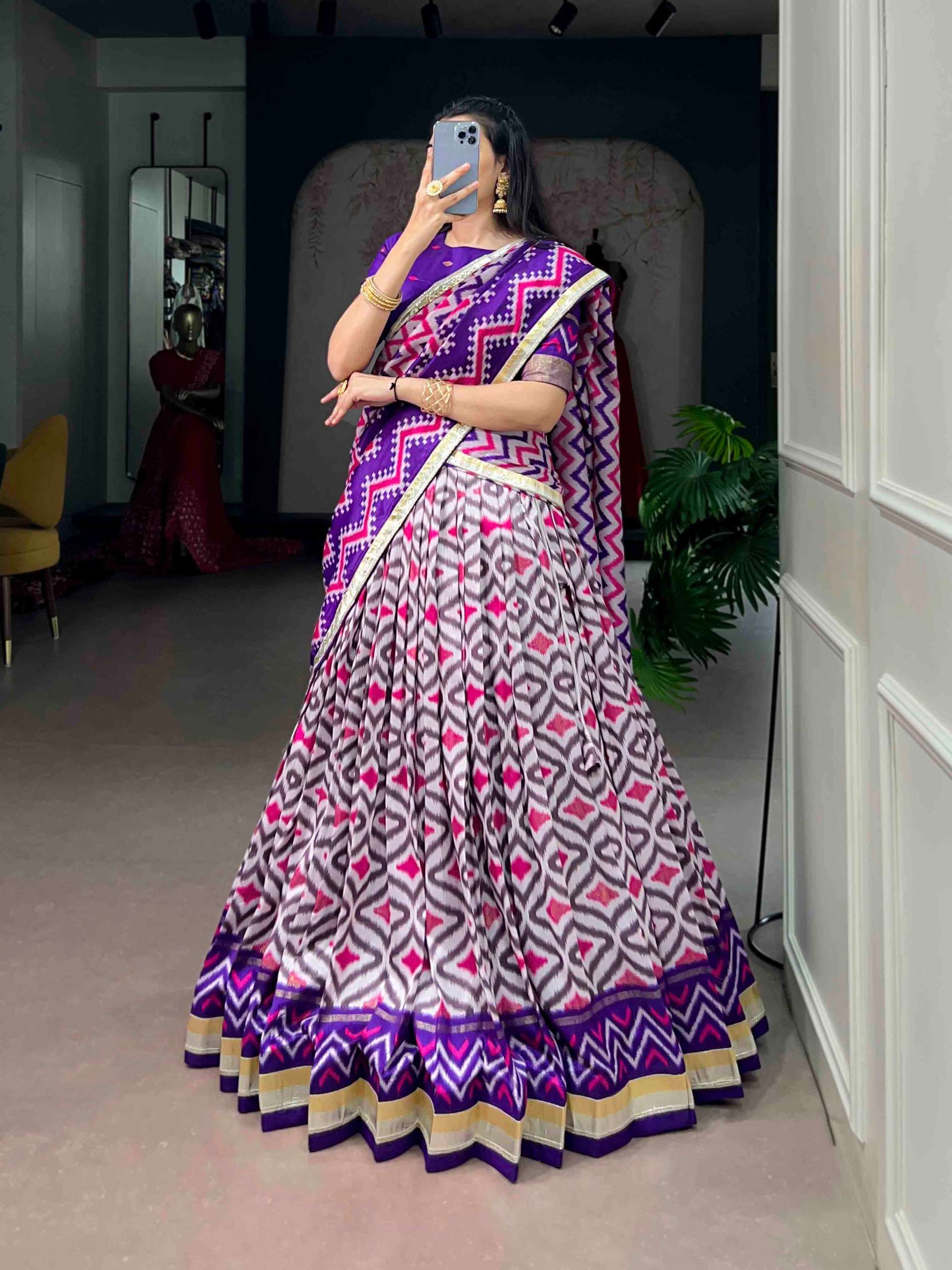 Sowmya 4 Tasar Silk Fabric with Indian prints on lehenga choli wholesale in surat