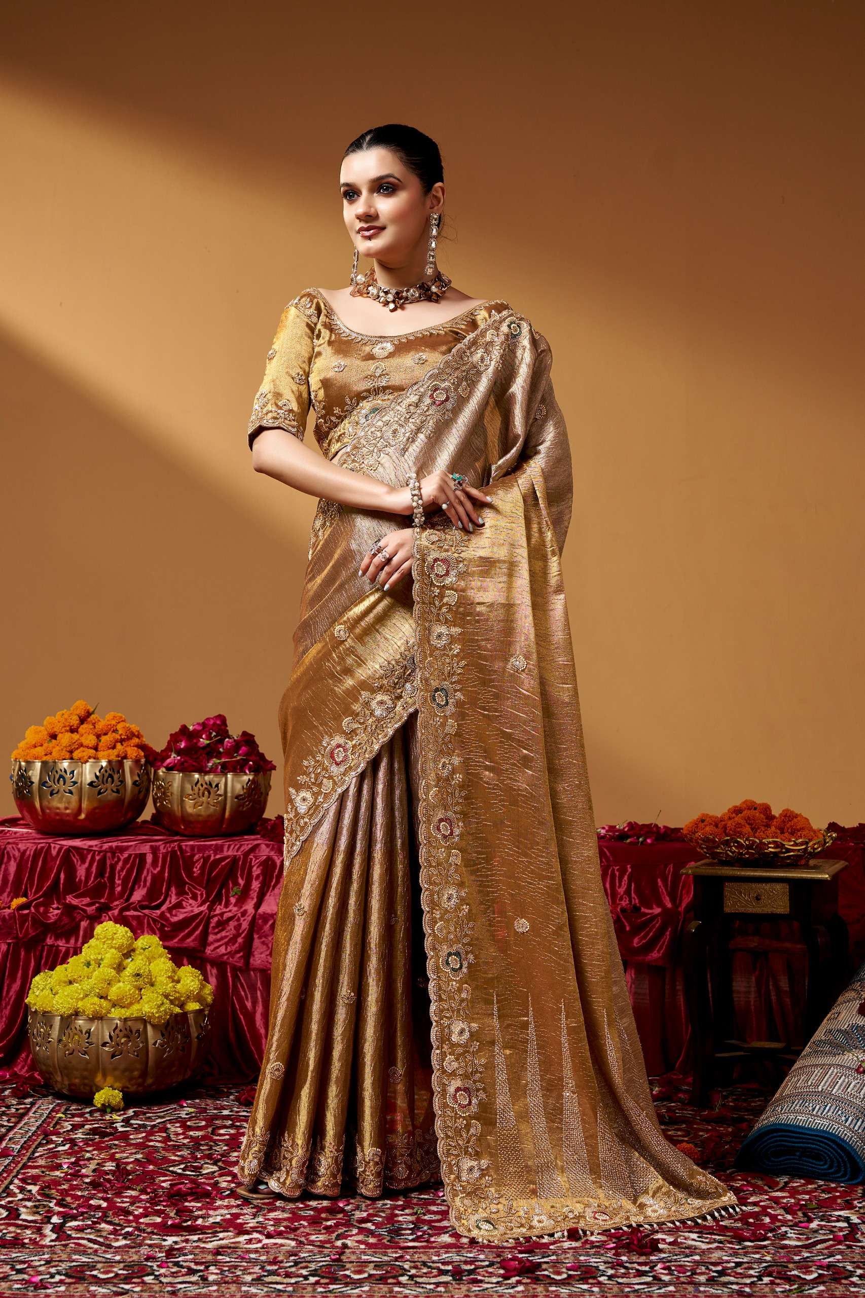 Swarna wedding wear Designed Kanjivaram silk fabric saree reseller in surat 7404 