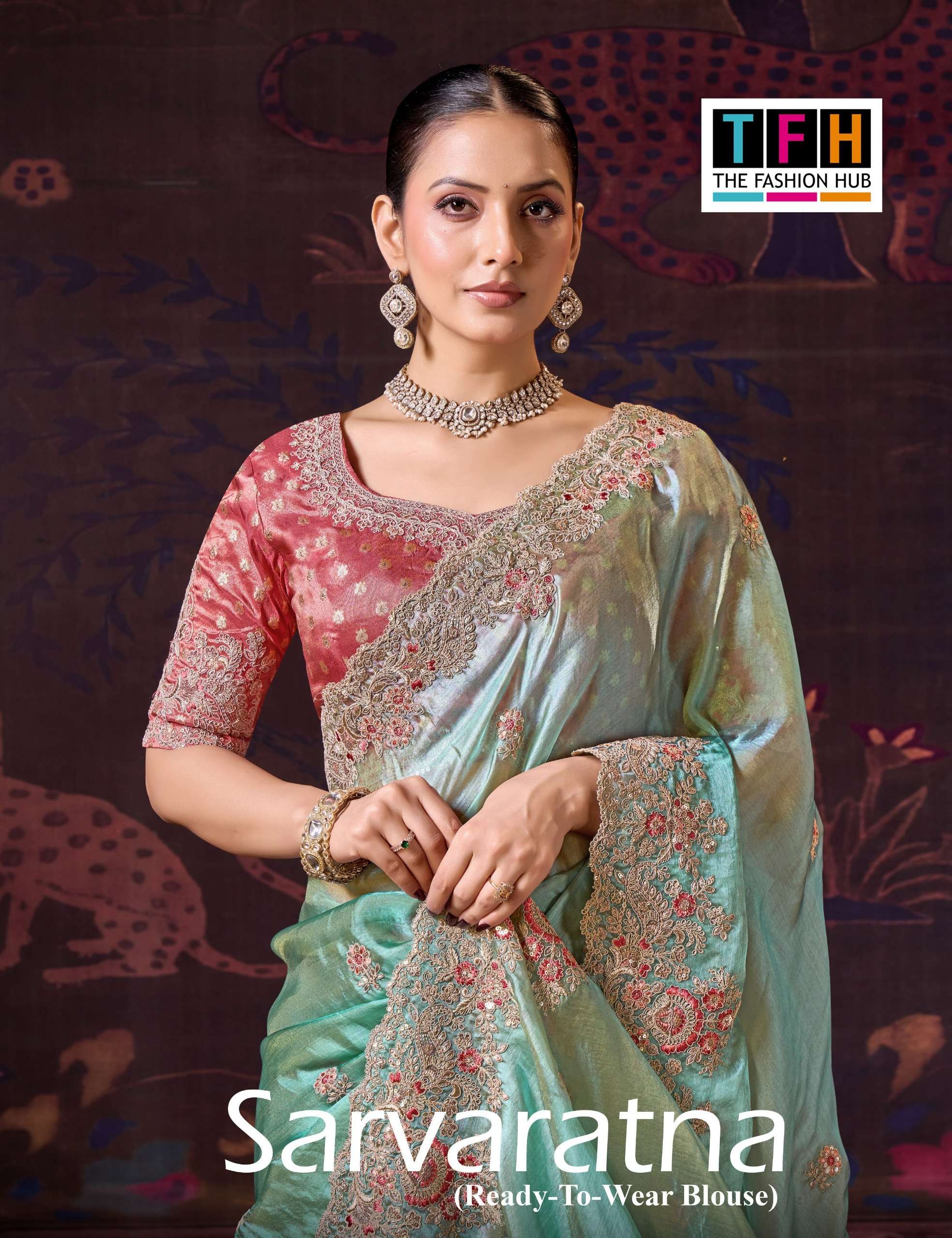  Tfh Sarvaratna 6 Hit Tissue fabric saree wholesale in surat