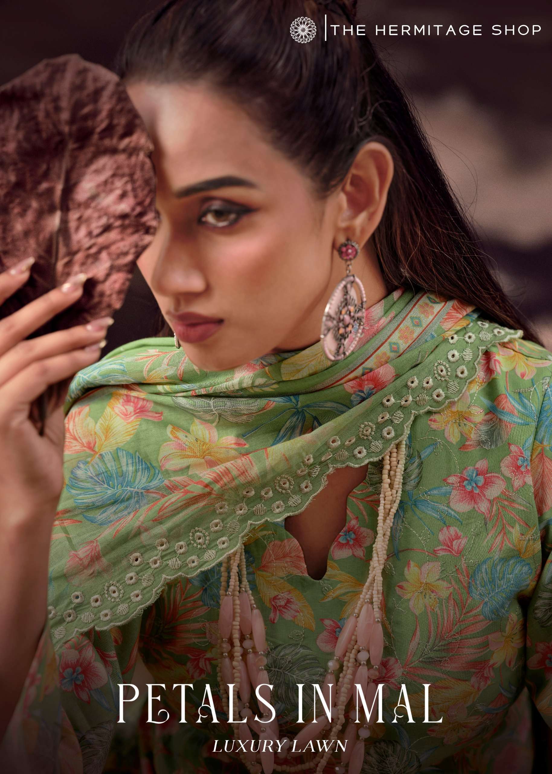 THE HERMITAGE SHOP PETALS IN MAL LAWN COTTON SCHIFFLI WORK SUIT LUXURY WEAR AND FESTIVE FASHION 