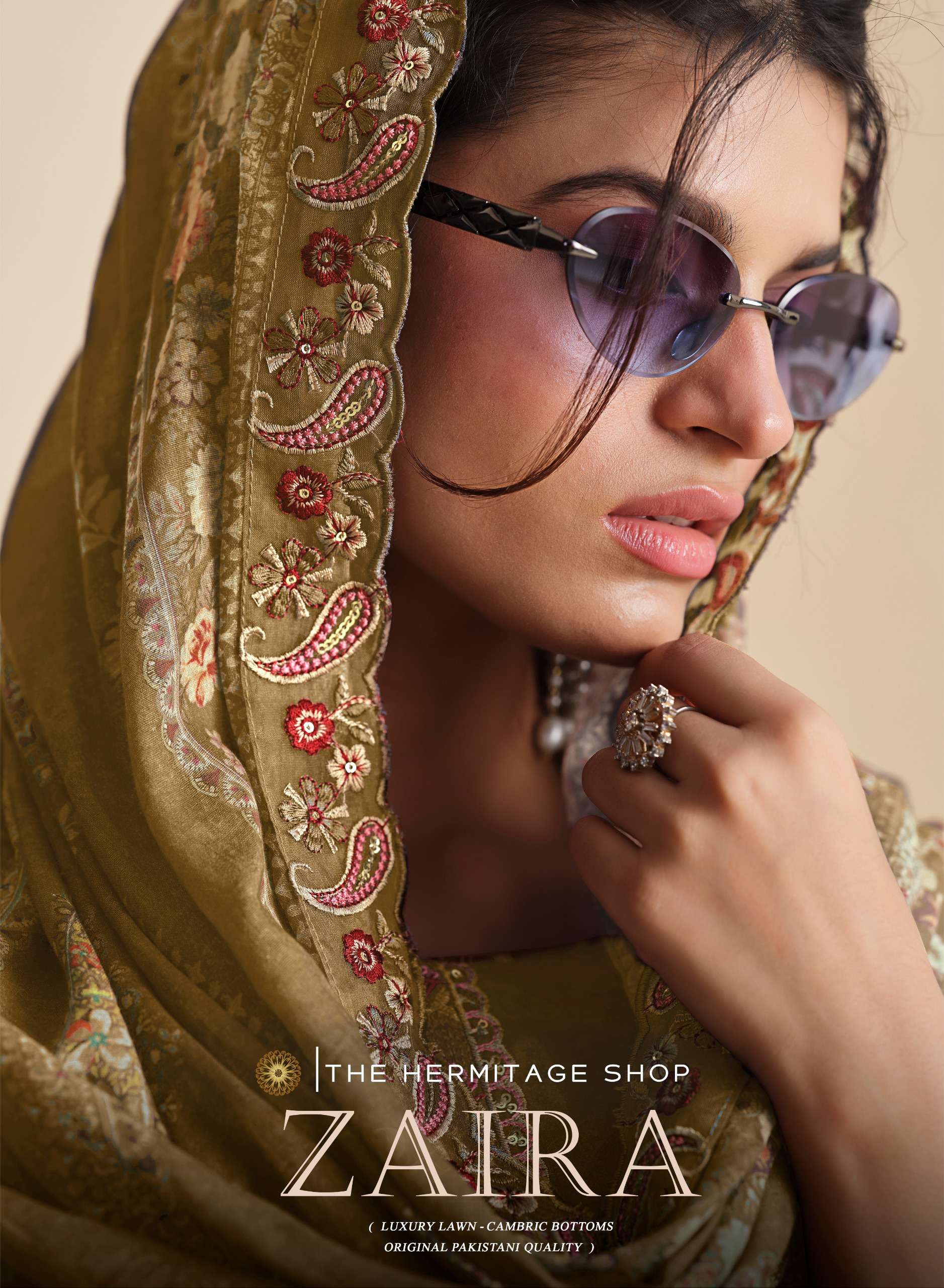 THE HERMITAGE SHOP ZAIRA VOL 2 GIZA PK LAWN EMBROIDERIES SALWAR KAMEEZ AT UNSTITCH BRAND APPAREL