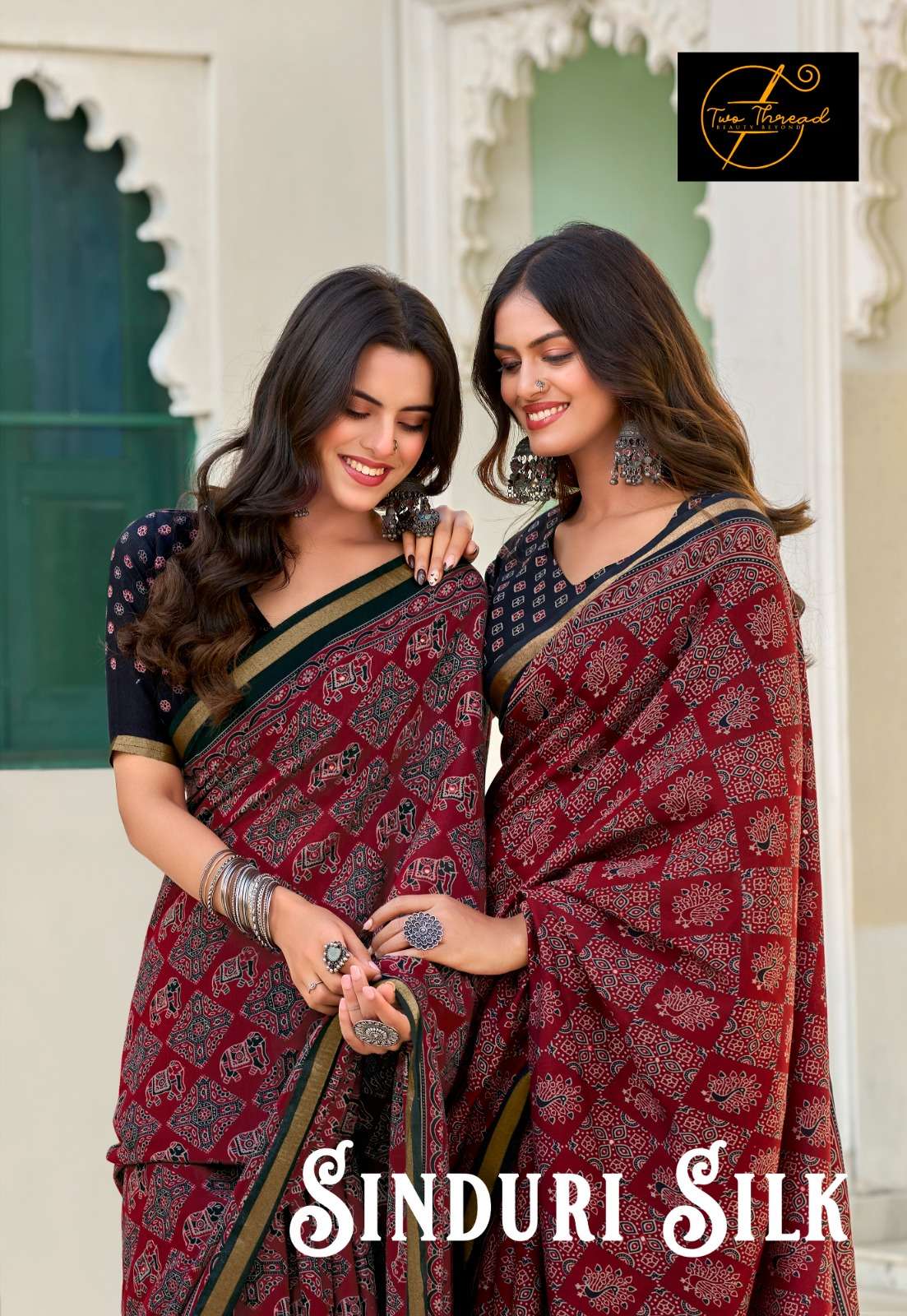 The threds Sinduri silk Soft Malai red & black silk fabric saree wholesale in surat 