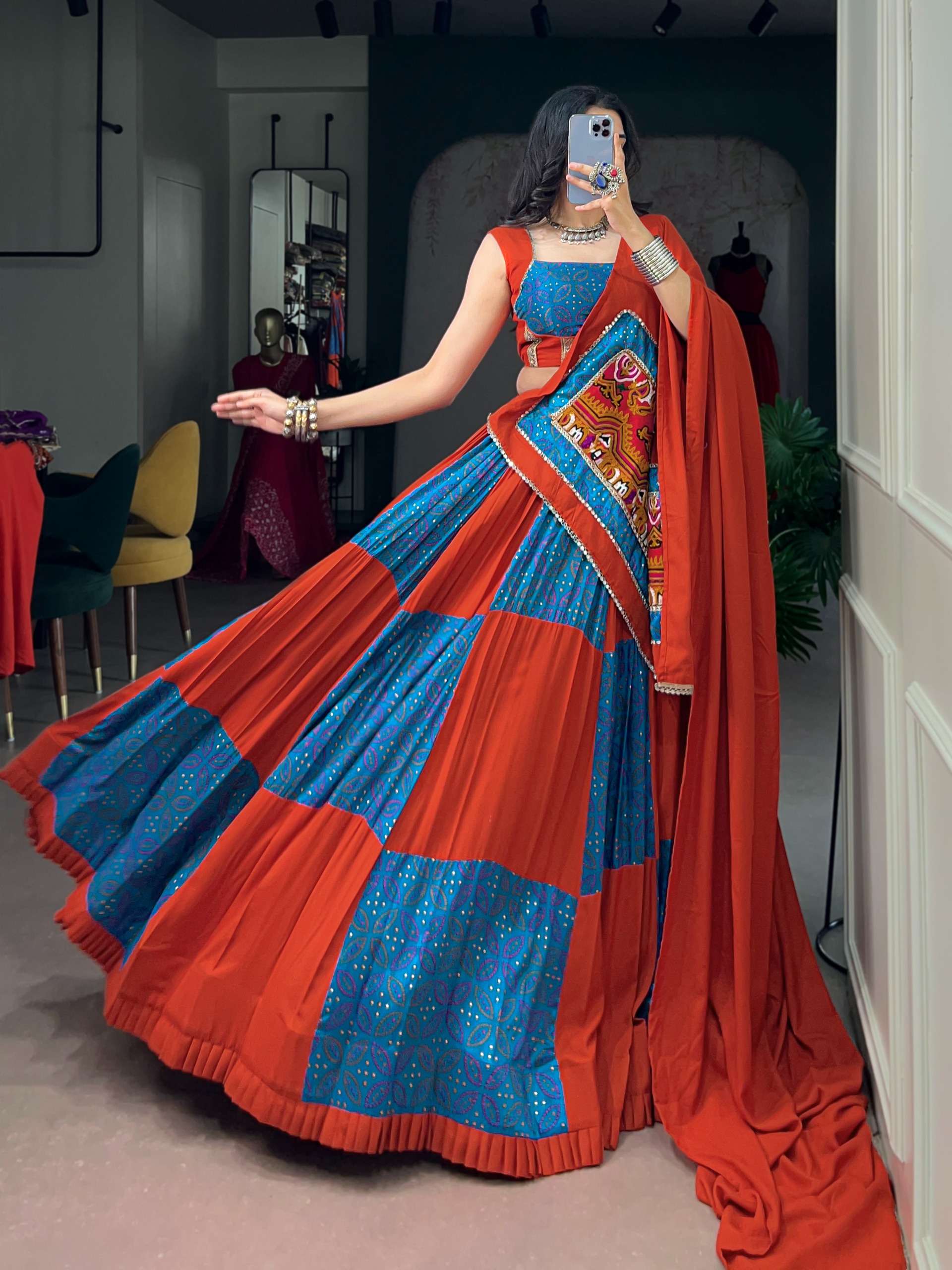 This Navratri Wear beautiful Rayon and Tasar Silk Fabric caniya choli reseller in surat 1631