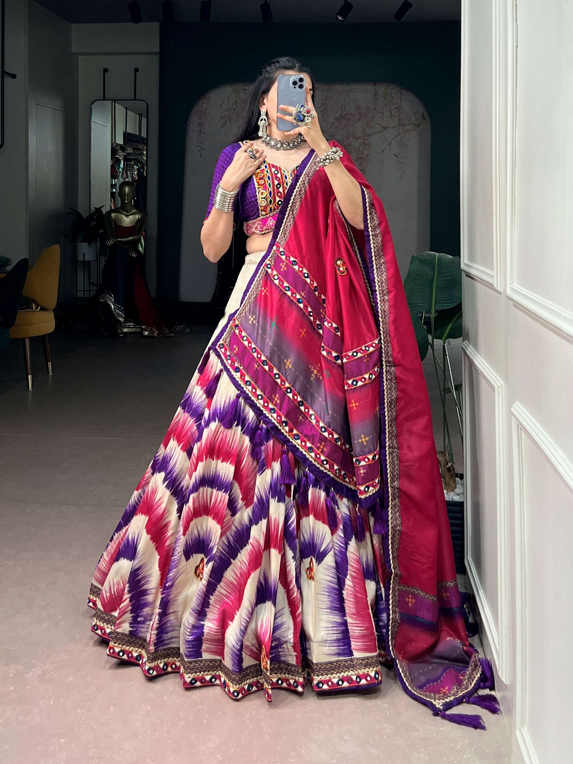 This Perfect for vibrant Navratri celebrations Tasar Silk lehenga choli wholesale in surat 1749