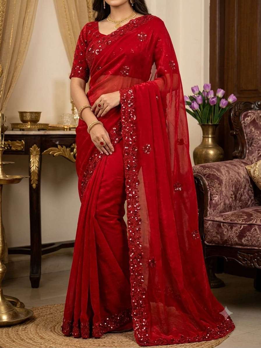 Trending Designer red co;our party wear fancy satin fabric saree wholesale in surat  MP   832 