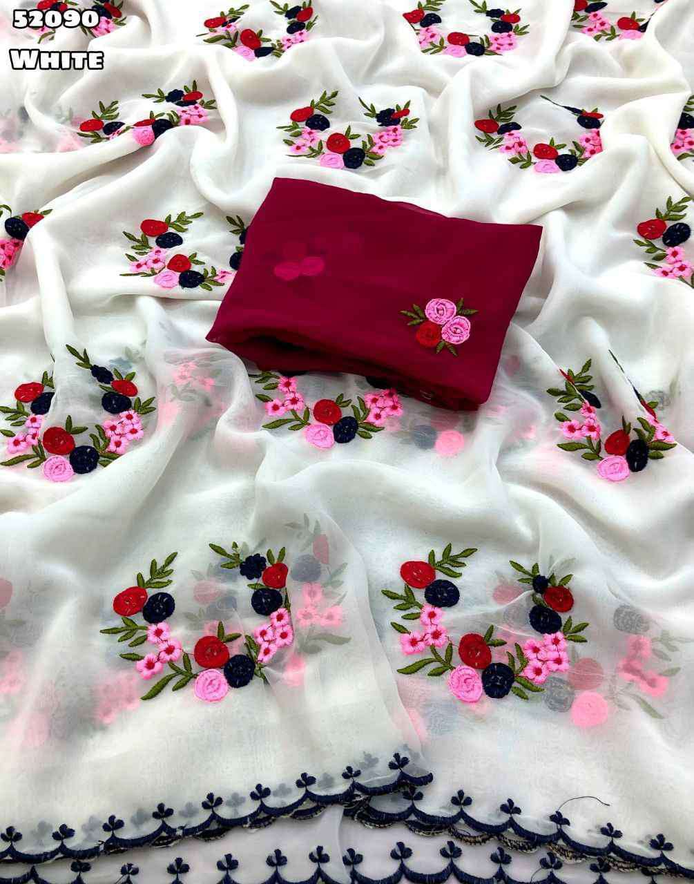 Trending Kiya new Georgette with embroidery work on saree reseller in surat
