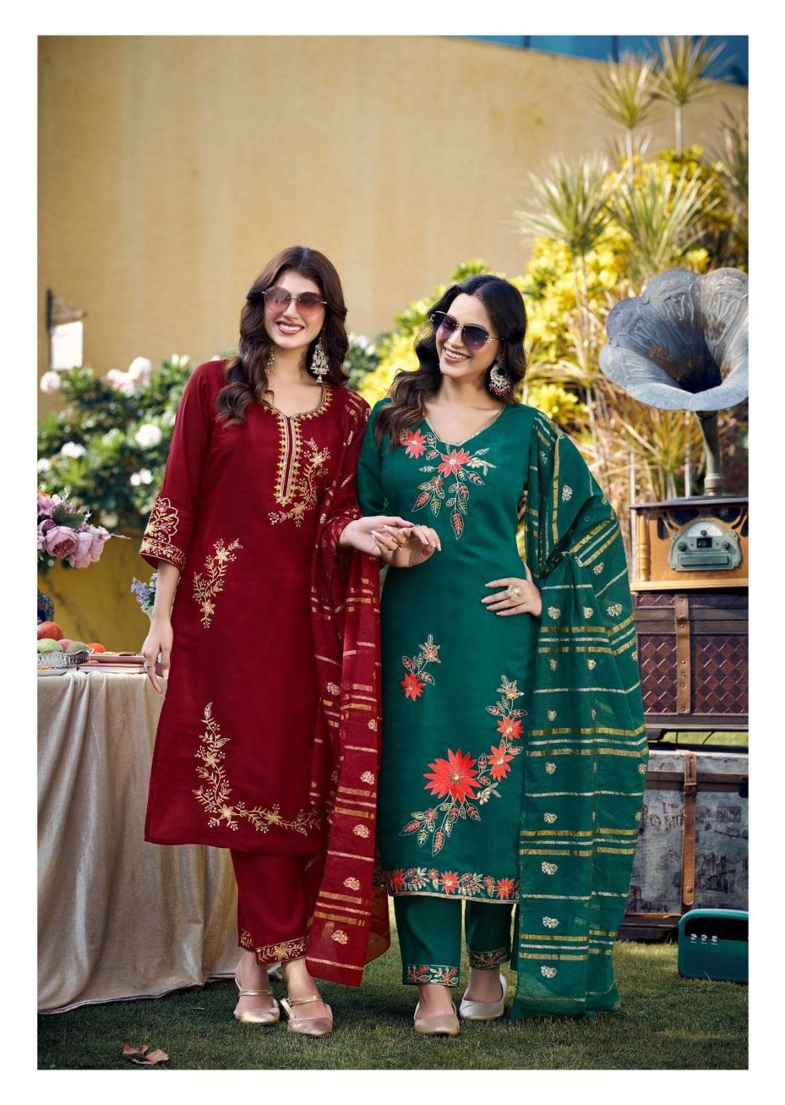 VANISKA GULZAR CHANDERI SILK STRAIGHT KURTI WITH PANT & DUPATTA COLLECTION RESELLER