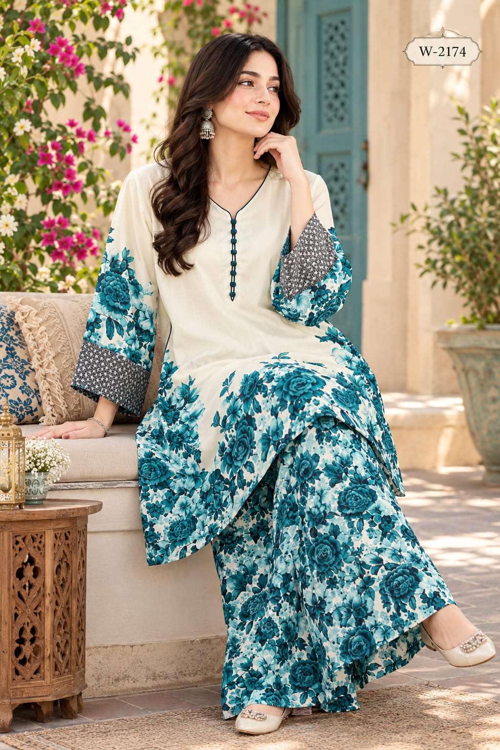 W 2174 PREMIUM 2 PIECE CORD SET TO FLORAL PRINT INDIAN TREND MUSLIM WEAR BUY