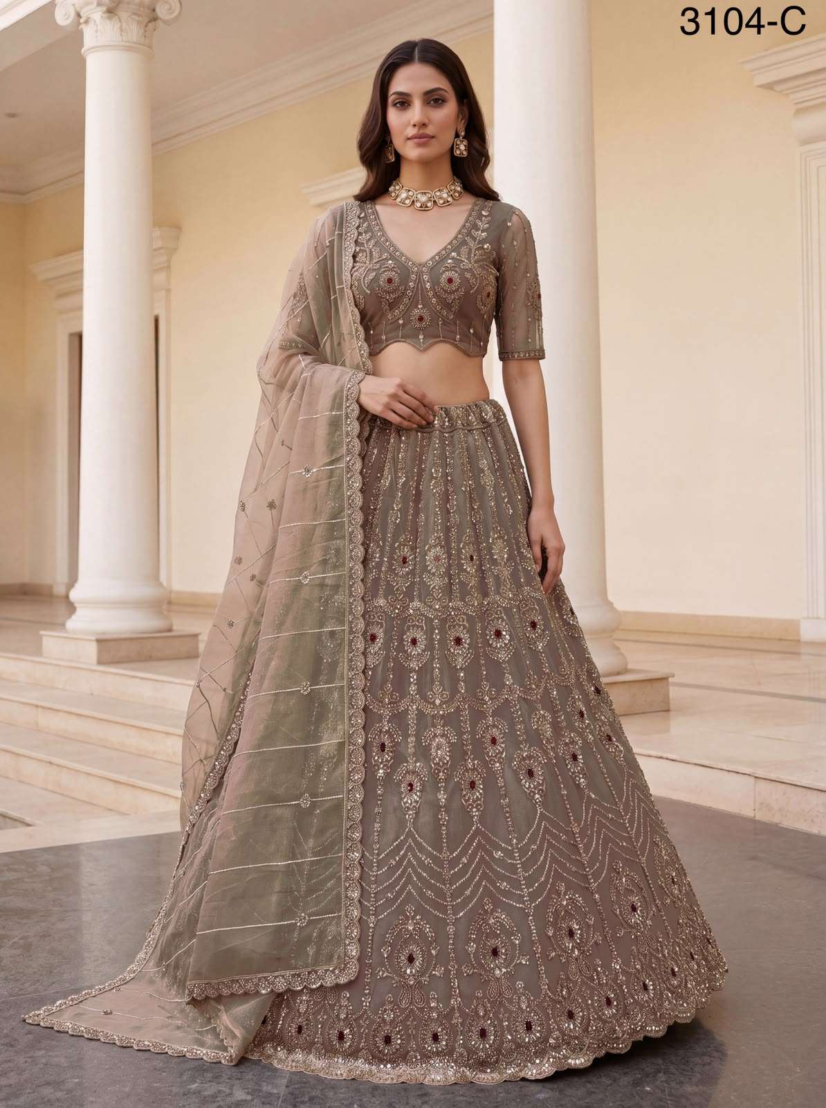  Wedding Fabric Fancy Tussaud Silk fabric Lehenga choli wholesale in surat 3104