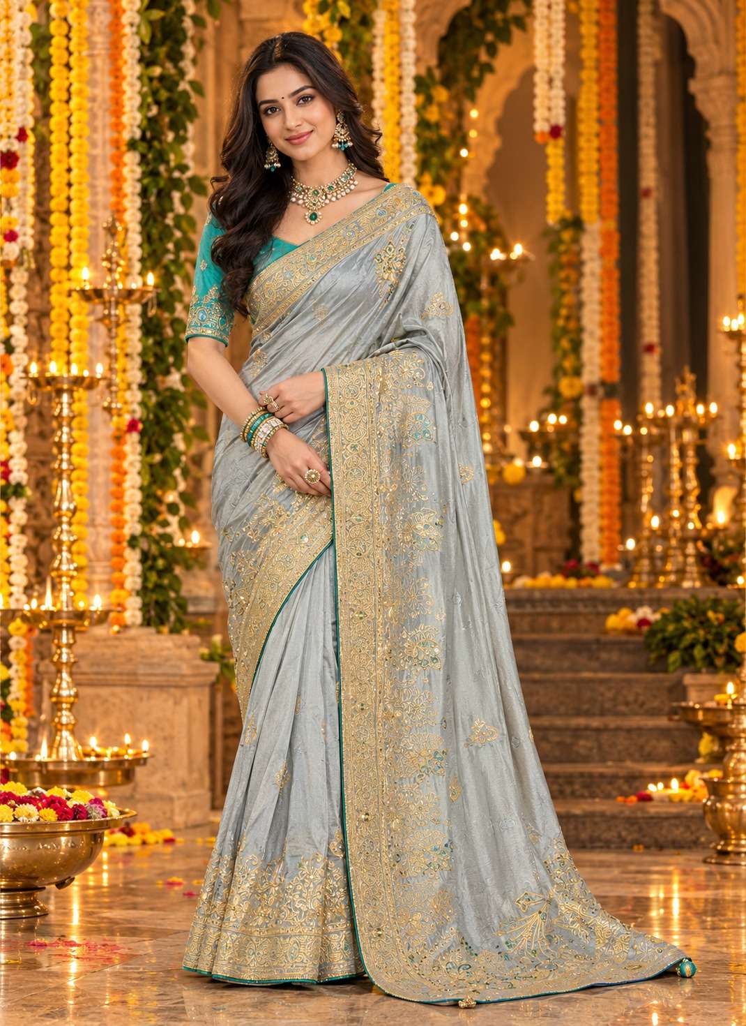 Wedding Season 1 Super soft Dola Silk fabric With Beautiful handmade work in saree wholesale in surat