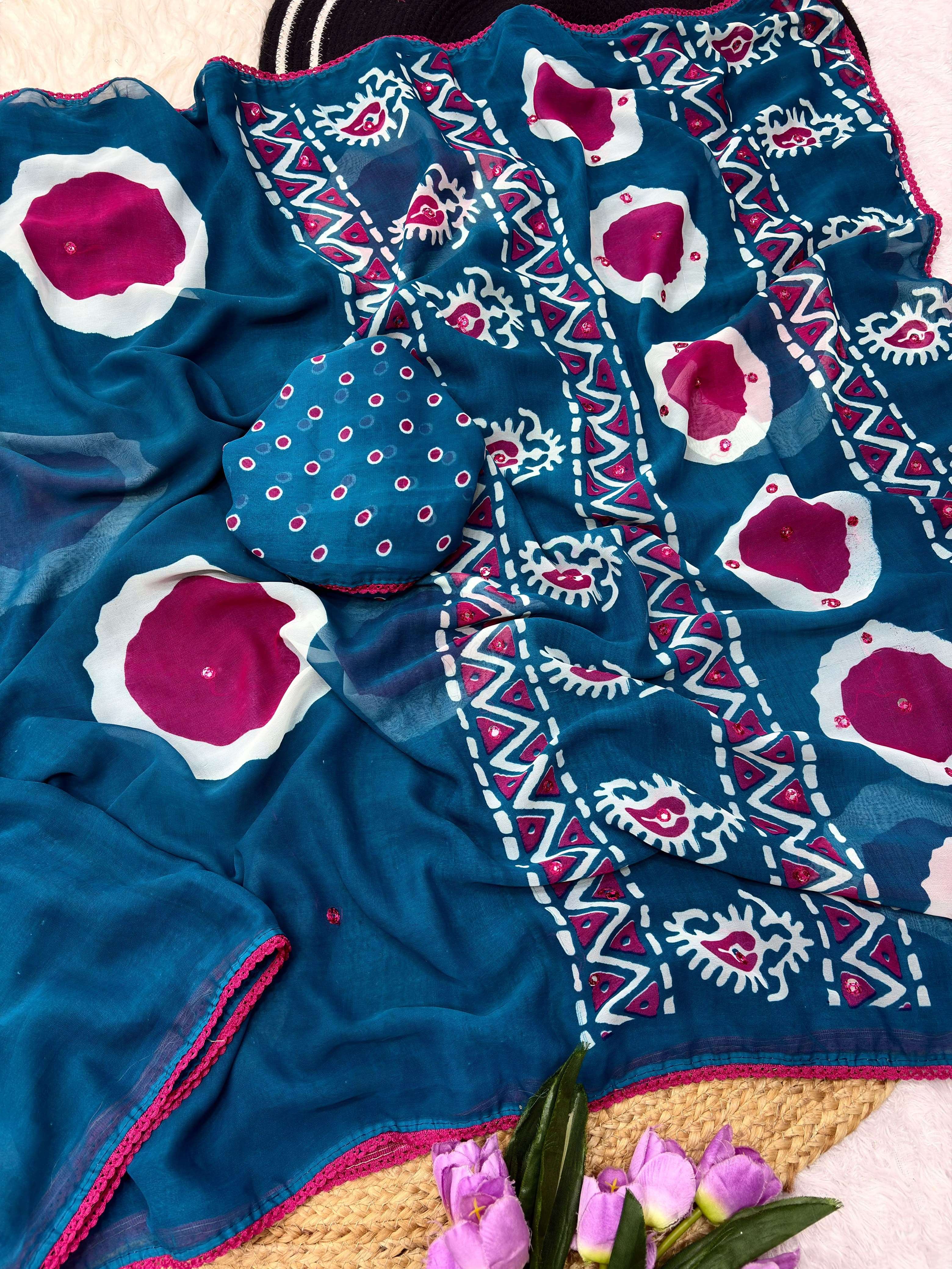 Weightless print with beautiful Aarco work on Saree wholesale in surat 