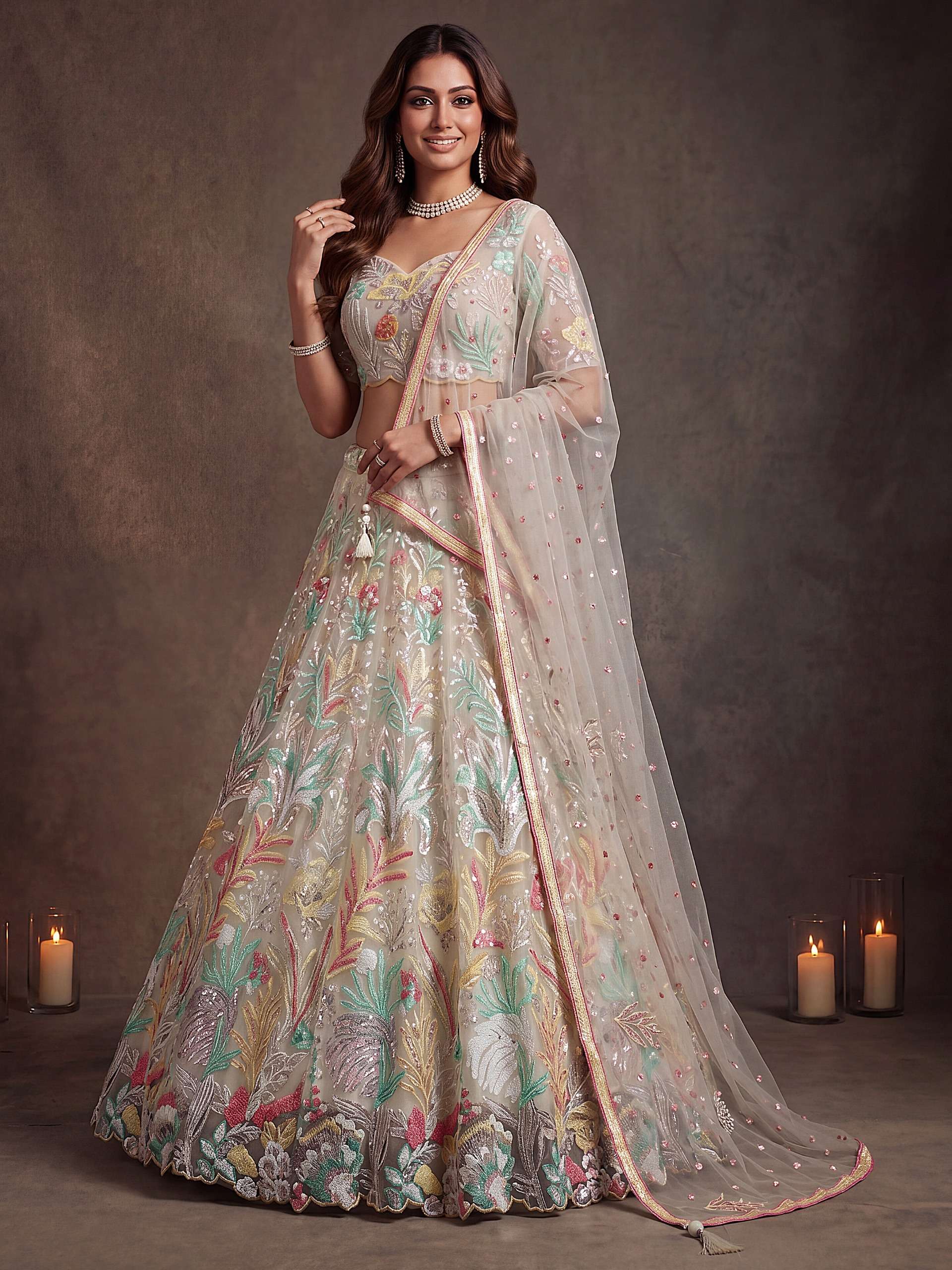 White Ivory Blossom beautiful colour in fancy net fabric lehenga choli supplier in surat 6032 White