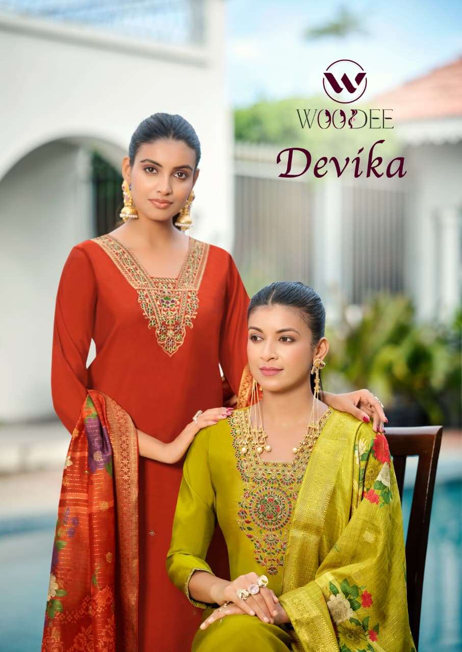 WOODEE DEVIKA READYMADE DESIGNER STRAIGHT CUT 3 PCS CONCEPT WITH BACK SIDE WORK DEALER