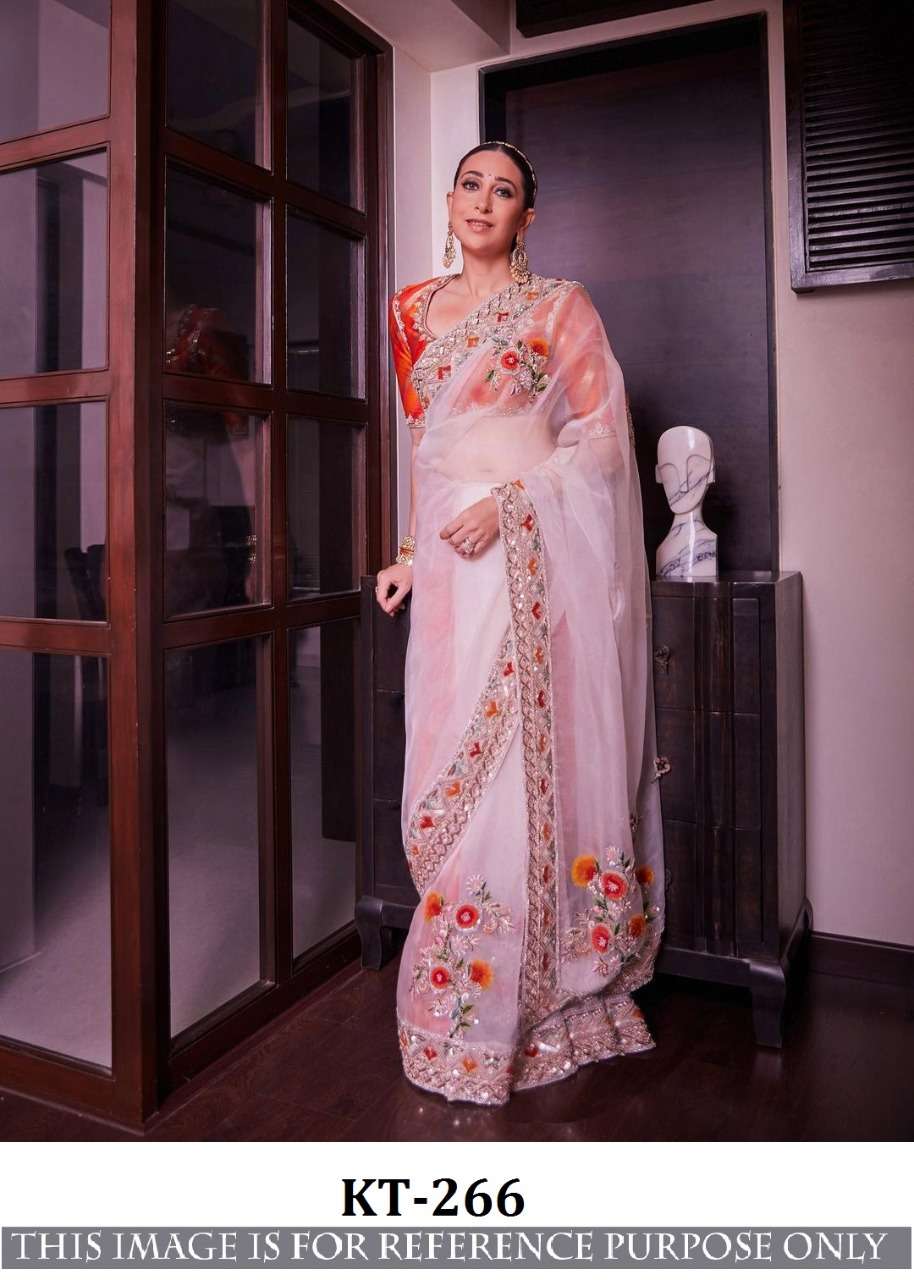 Karishma Kapoor White Organza Silk With Embroidery Coading