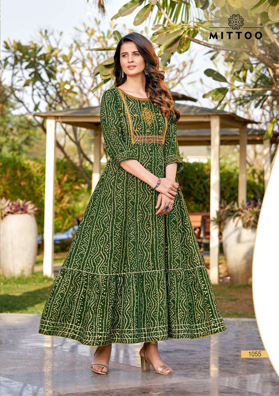 Green Poonam Designer Cadbury Rayon Gown Short Gown Style Kurti Collection  at Rs 599 in Surat