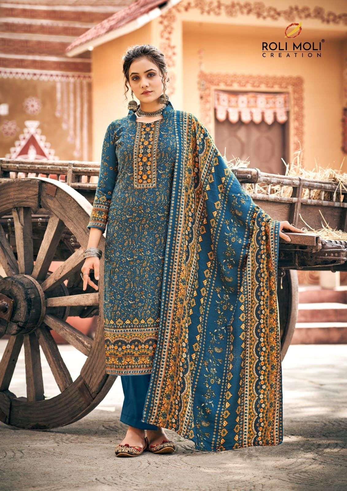 Roli Moli Fanna Pashmina silk with fancy Printed Winter wear suits