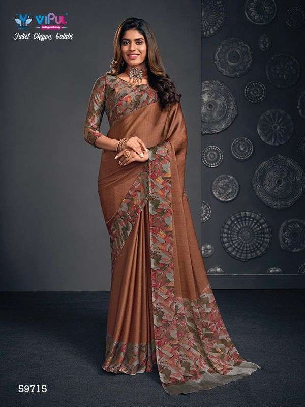 Vipul presents Crepey Colla vol-19 fancy printed sarees catalog wholesaler