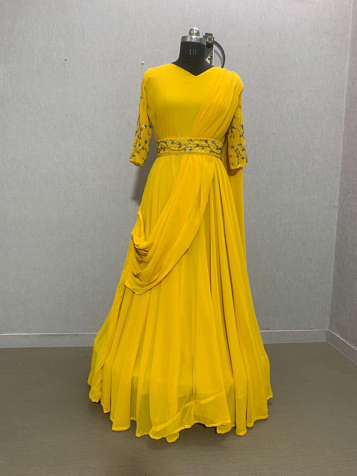 Haldi Special Yellow Hand Work Designer Gown