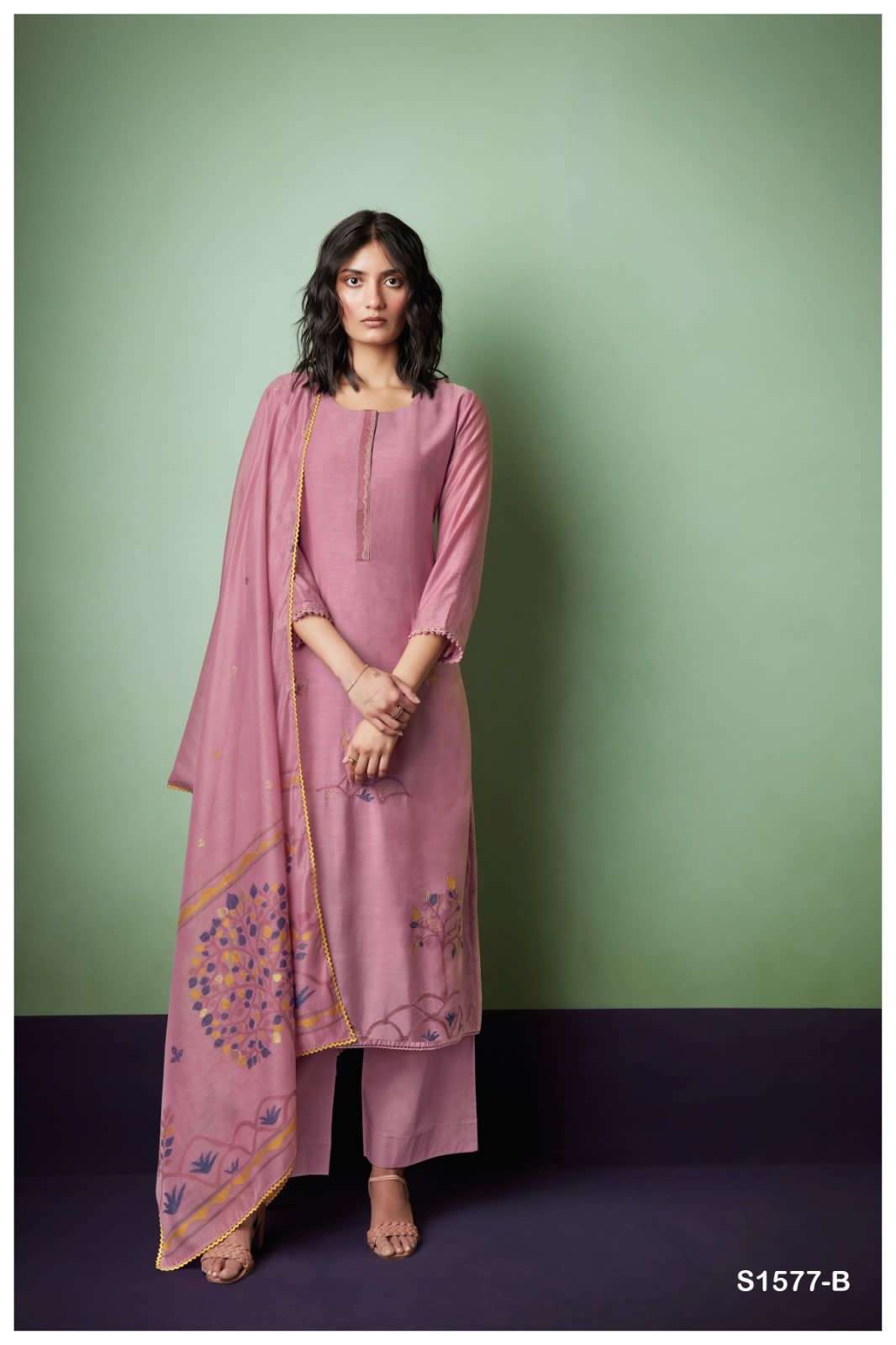 Ganga Zumkha 290 Four Habutai Silk Embroidery Work Suit Catalog
