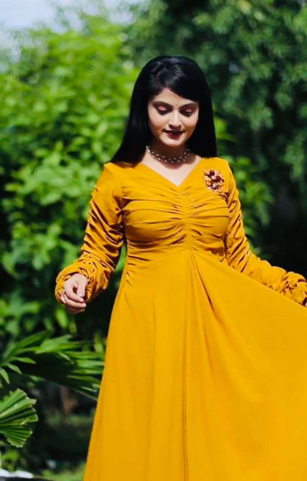 Yellow Floral Embroidered Pure Cotton Kurti