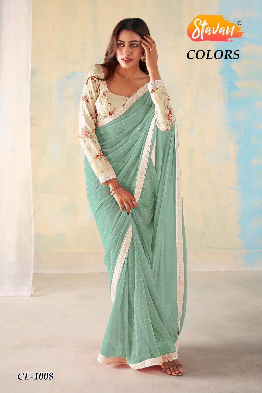 Silk Blue Sequins Designer Saree