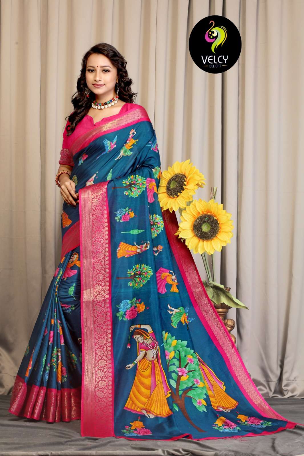 Women Blue & Pink Traditional saree of bengal cotton without Blouse  material | sarees for women