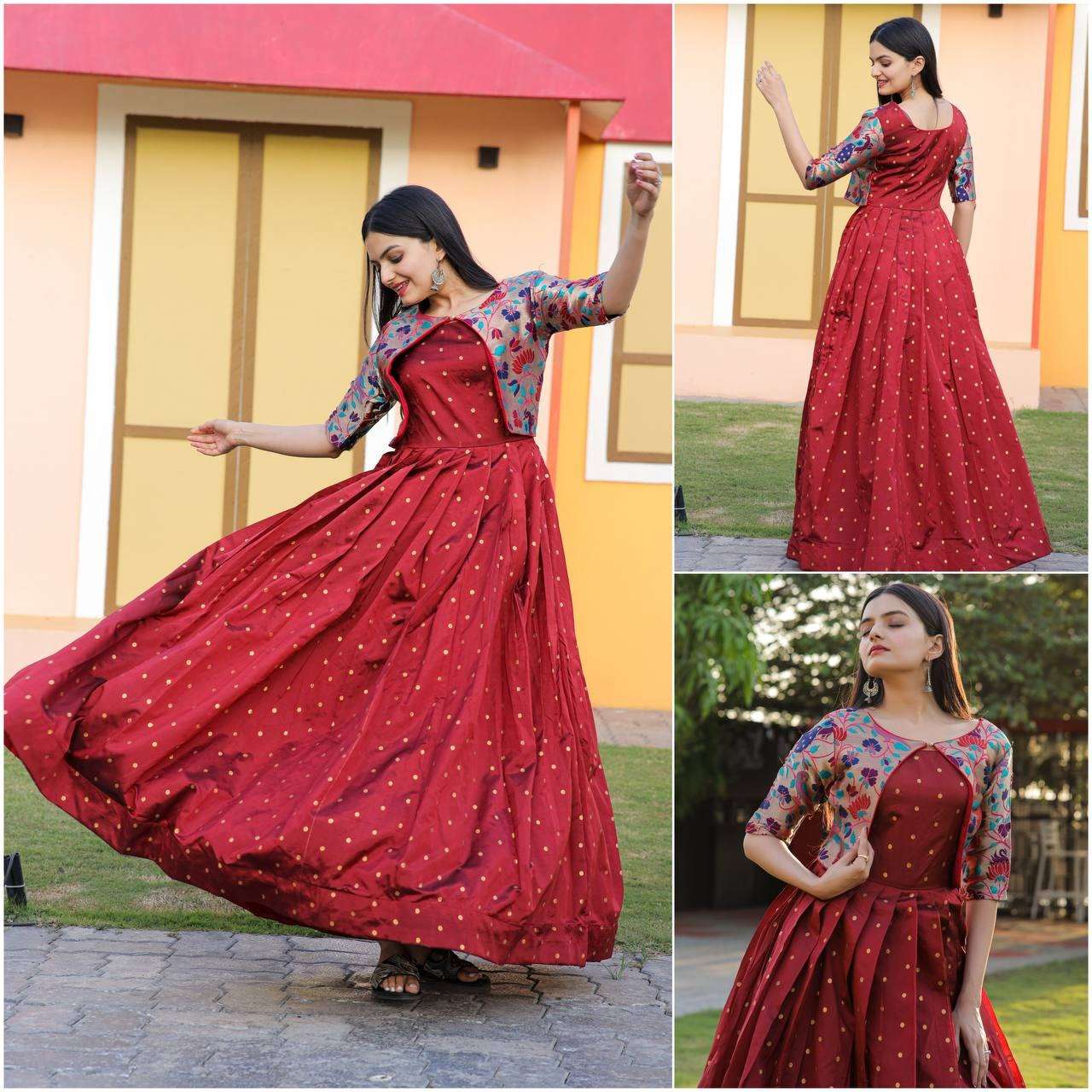 Repurposing the saree. Paithani dress. Indo western style. | Saree dress,  Fancy blouse designs, Long dress fashion
