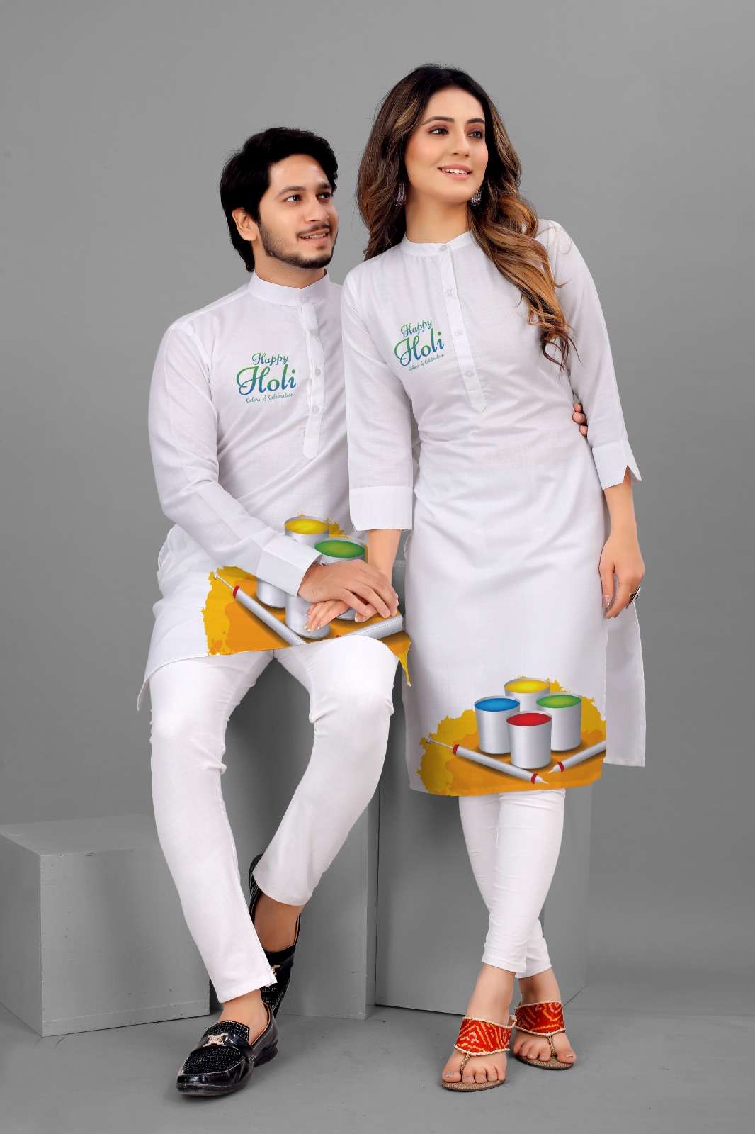 Holi festival special cotton with colour full design couple holi