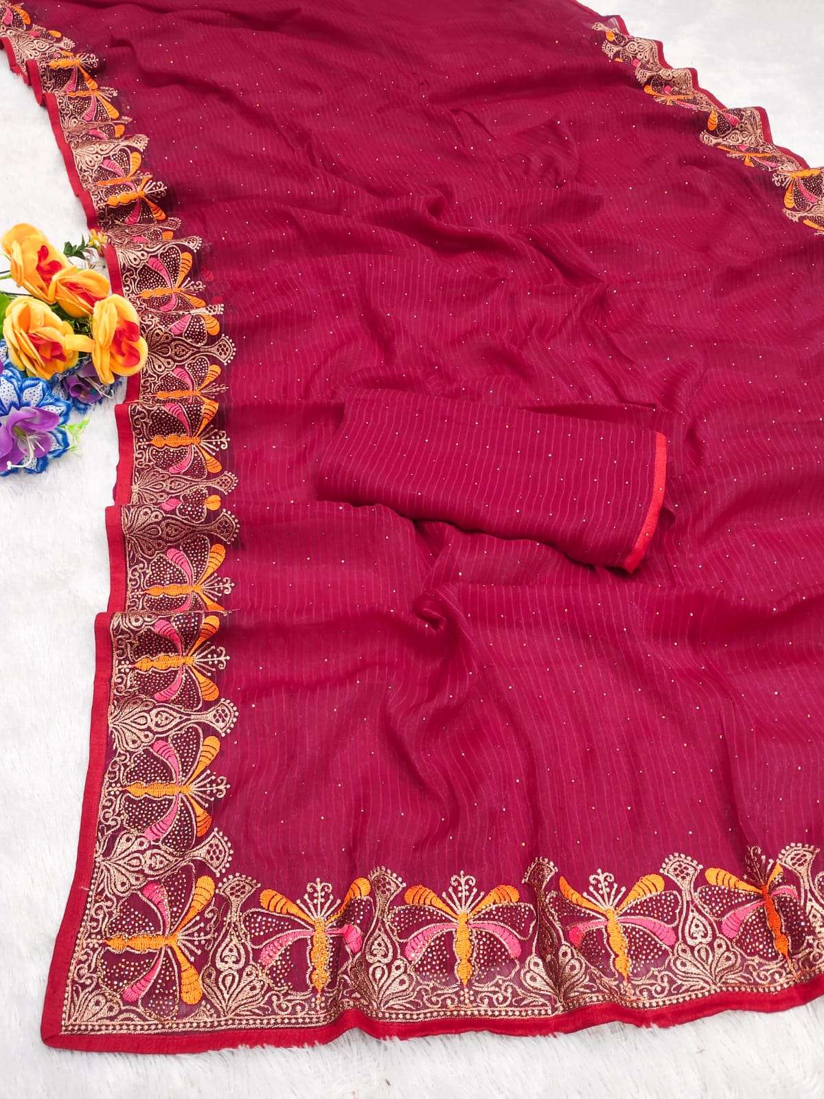 FUNCTION SPECIAL DESIGNER THREAD EMBROIDERY WORK SAREE SUPPLIER IN