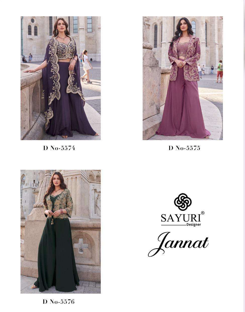 SAYURI DESIGNER JANNAT 5574 TO 5576 SERIES PURE SILK WESTERN WEAR