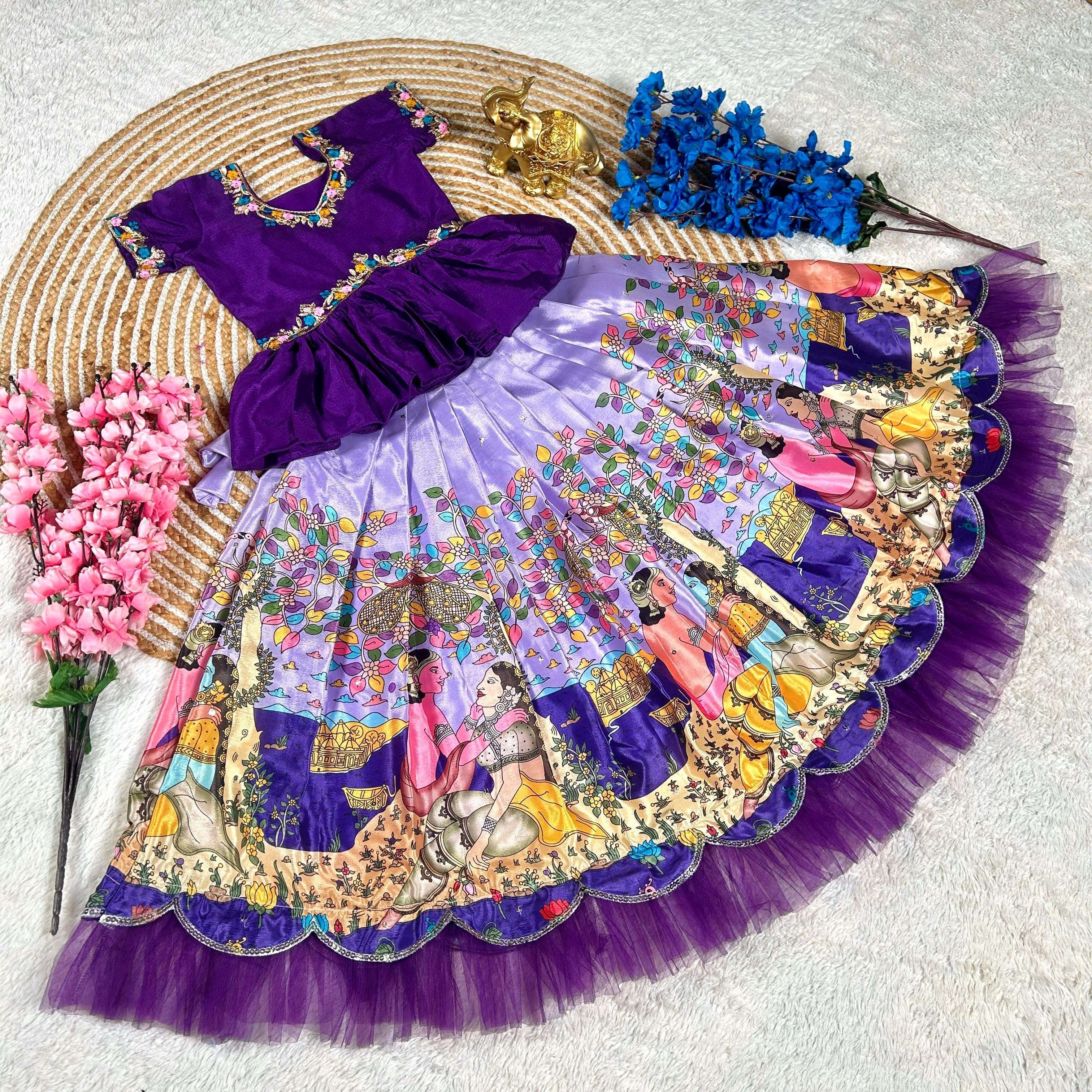 KIDS SPECIAL KALAMKARI PRINTED TRADITIONAL LOOK CROP TOPS COLLECTION