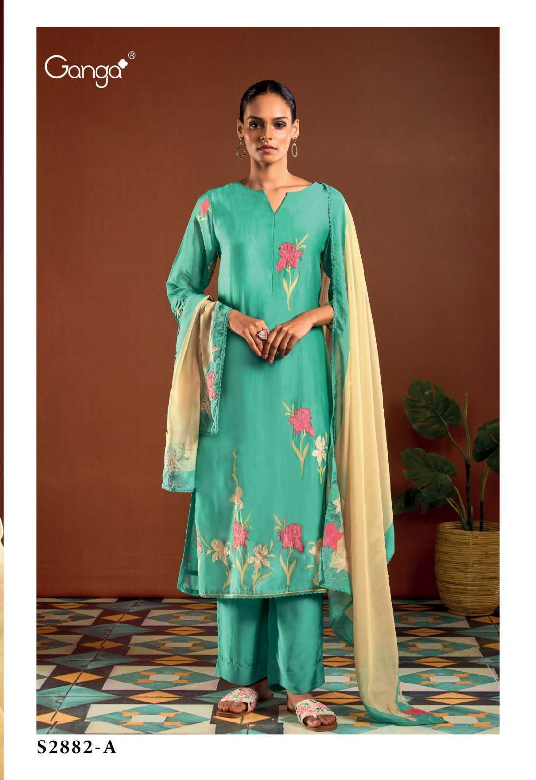 GANGA LUCELLA 2882 FANCY WORK DESIGNER DRESS MATERIAL WHOLESALE IN