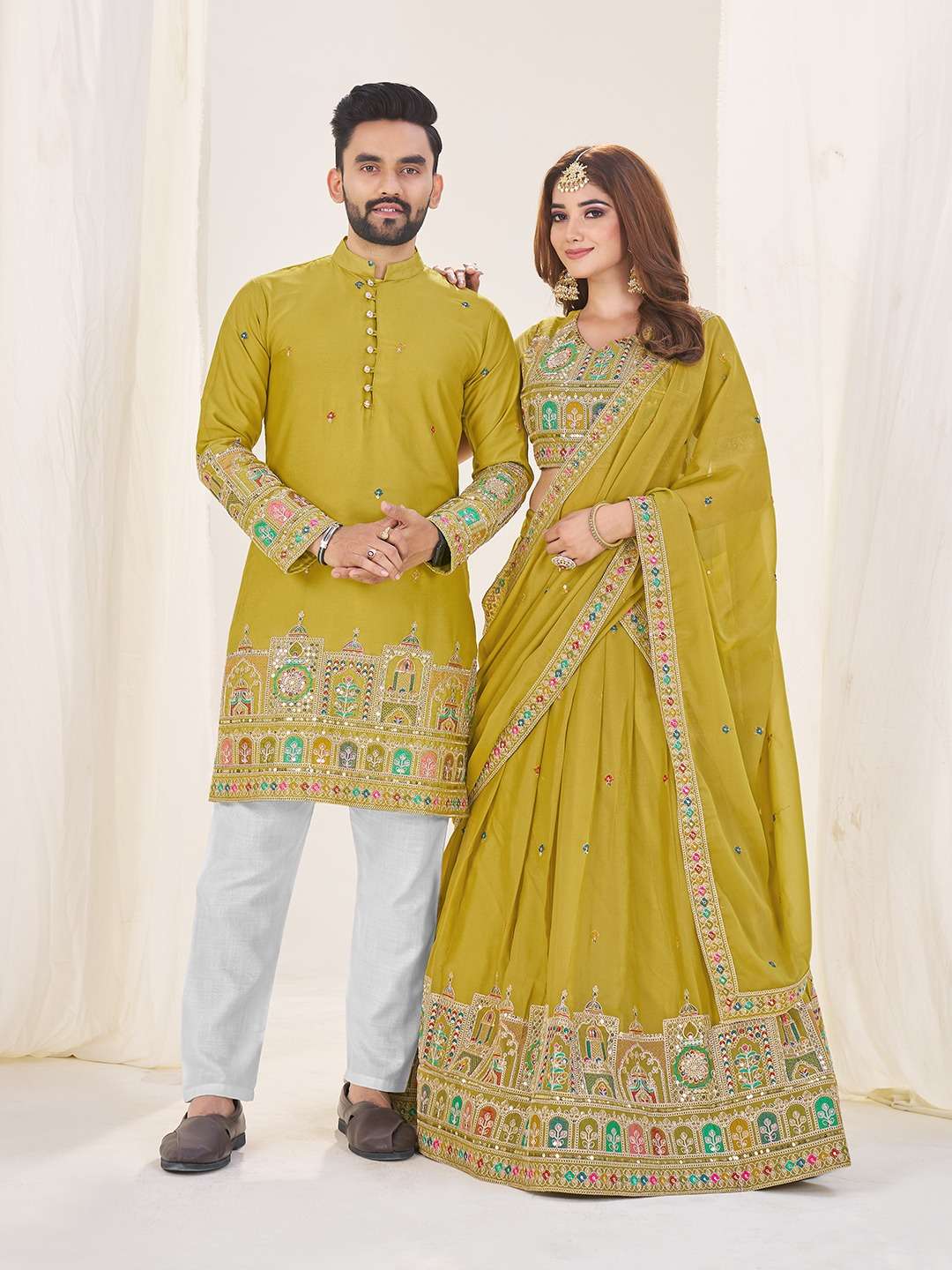 SHREE STAR COUPLE NAVRATRI SPECIAL LEHENGA CHOLI AND MENS KURTA