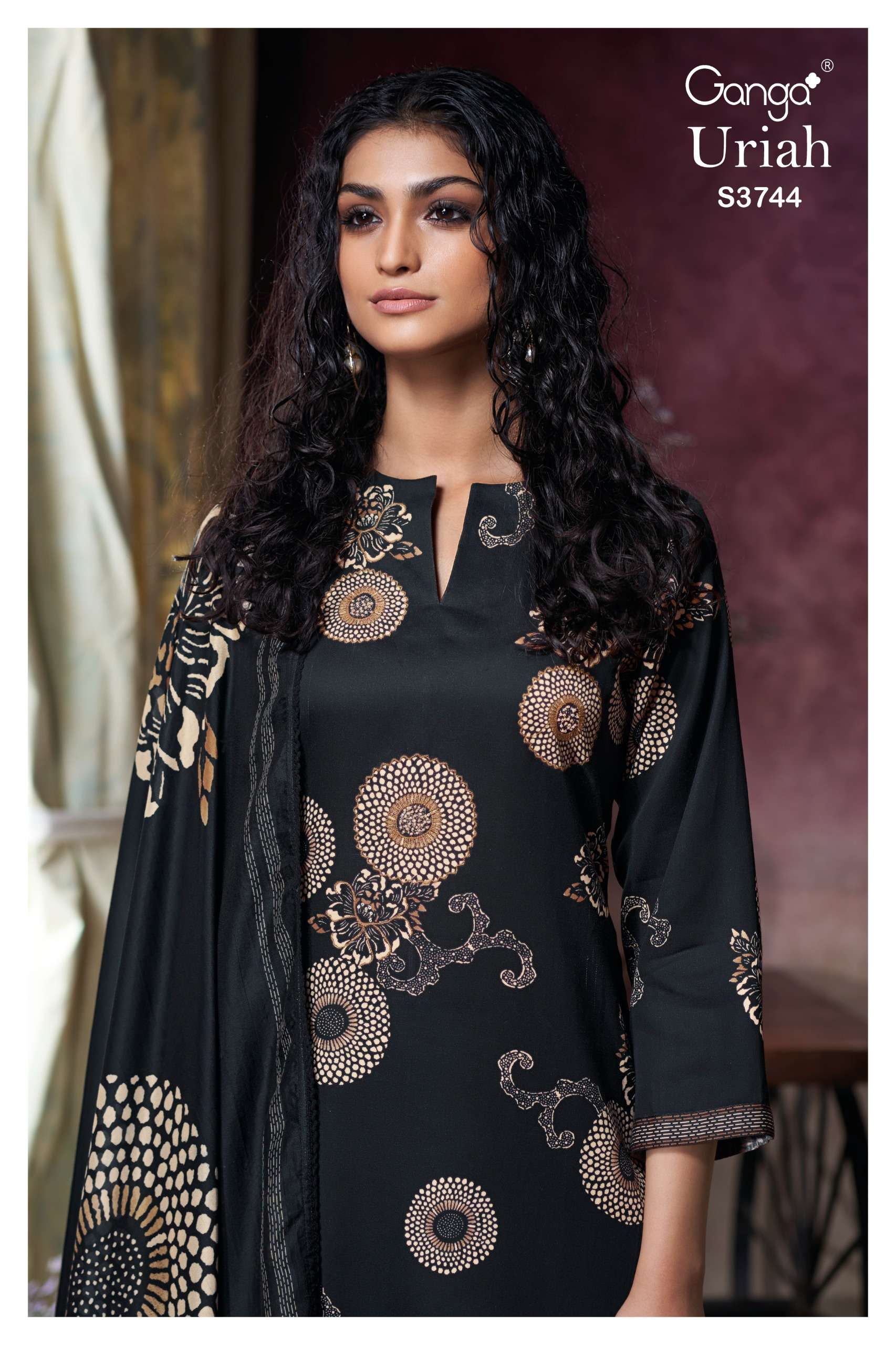 GANGA URIAH 3744 COTTON SATIN HANDWORK LADIES SUIT WHOLESALE SURAT