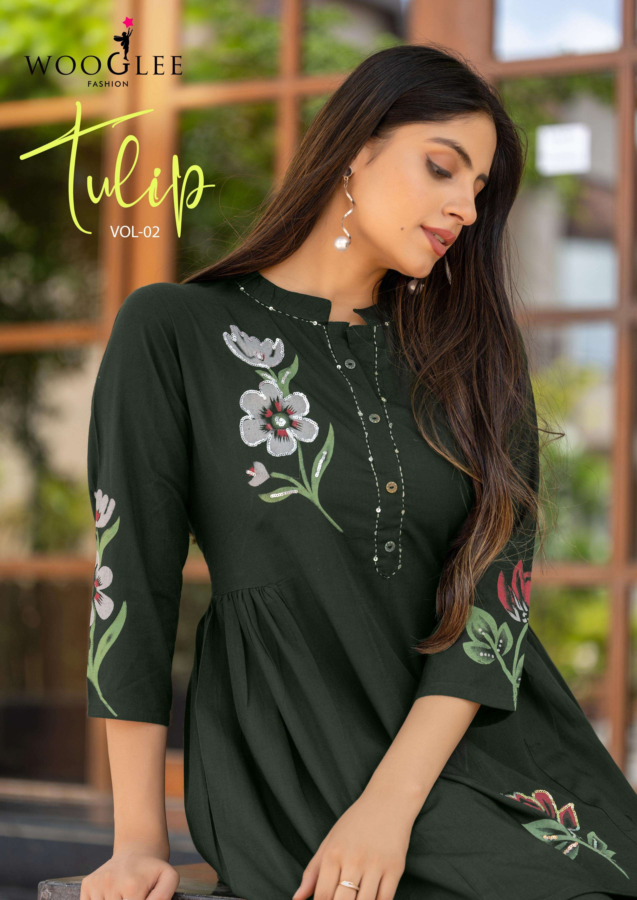 WOOGLEE TULIP VOL RAYON SLUB HANDWORK CORD SET OUTFIT ETHNIC SHOP