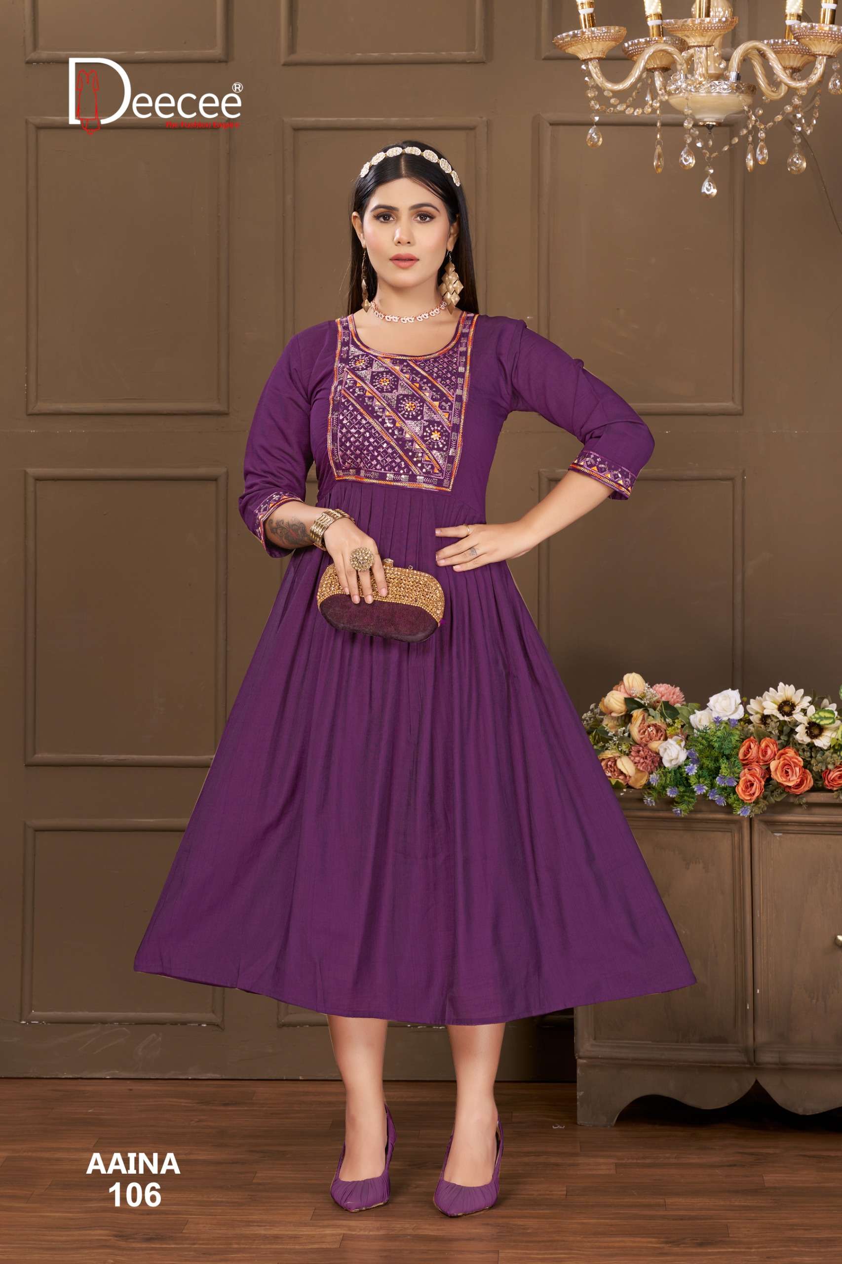 DEECEE AAINA LONG FLARED GHERA WALI KURTI FOR POOJA FESTIVAL SHOP