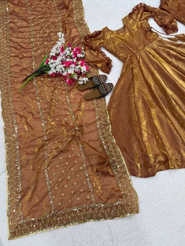 NF 1263 TREND FLARED GOLDEN SHINING KURTI PALAZZO SUIT PARTYWEAR EXPORT NF 1263 TREND FLARED GOLDEN SHINING KURTI PALAZZO SUIT PARTYWEAR EXPORT