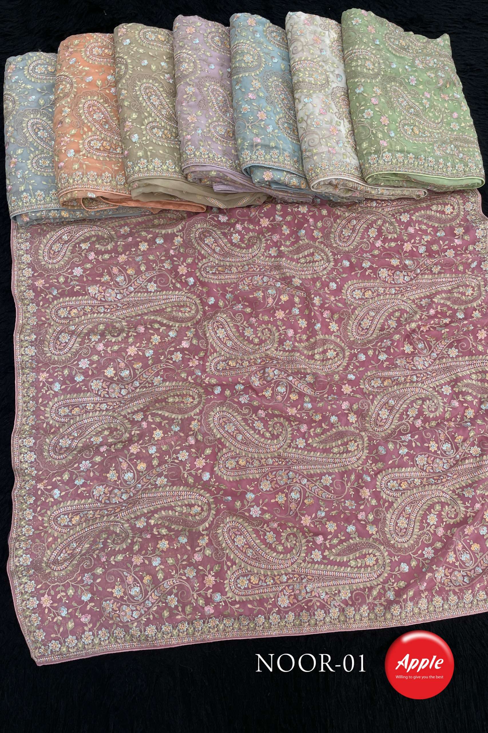 APPLE NOOR 1 SUPER FANCY AND REGAL GEORGETTE FABRIC SAREE WHOLESALE IN SURAT APPLE NOOR 1 SUPER FANCY AND REGAL GEORGETTE FABRIC SAREE WHOLESALE IN SURAT