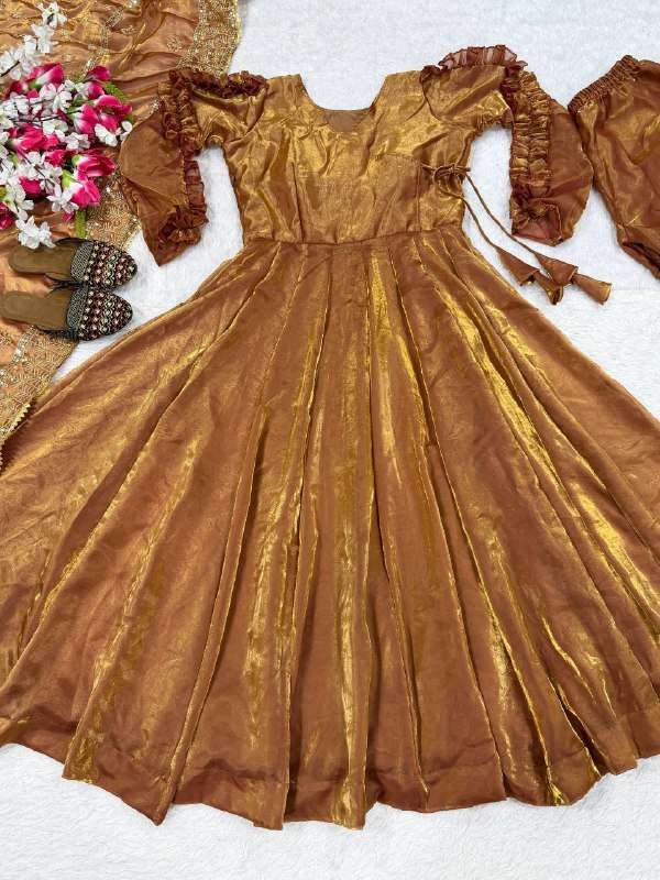 NF 1263 TREND FLARED GOLDEN SHINING KURTI PALAZZO SUIT PARTYWEAR EXPORT NF 1263 TREND FLARED GOLDEN SHINING KURTI PALAZZO SUIT PARTYWEAR EXPORT